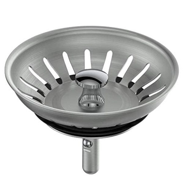 KANARY Stainless Steel Kitchen Sink Strainer Basket-Replacement for Standard Drains(3-1/2 Inch)-Ball-Lock Rubber Stopper (Single, Stainless Steel)