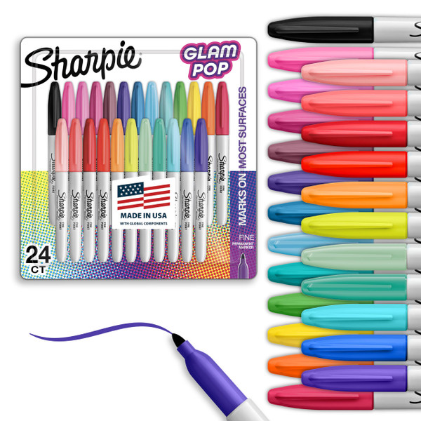 Sharpie Glam Pop Permanent Markers, Fine Tip, Assorted Colors, 24 Count - Arts & Crafts, Coloring, Office Supplies