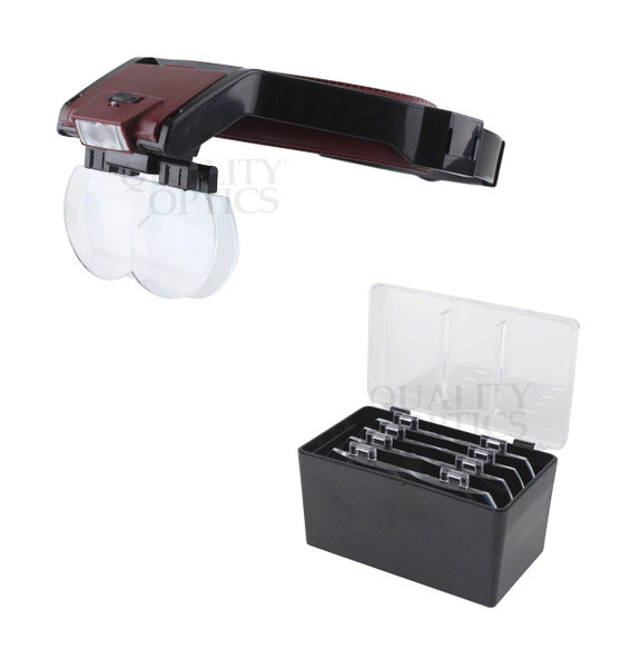 Quality Optics LED Illuminated Eco Pro Head Magnifier 1X 1.2X 1.7X 1.8X 2.5X 3.5X (Eco Pro 4 Lens Set RED)