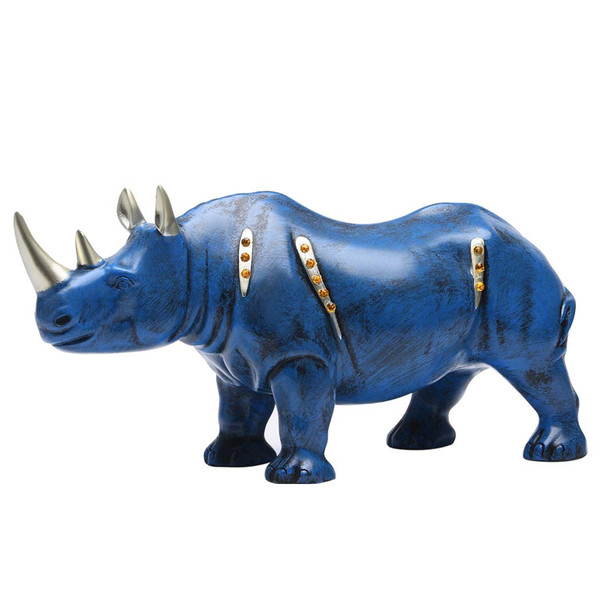 BRASSTAR Resin Blue Rhino Statue Wildlife Rino Animal Figurine Collectible 10.6" Length Gift Home Office Decor TQZDPT007