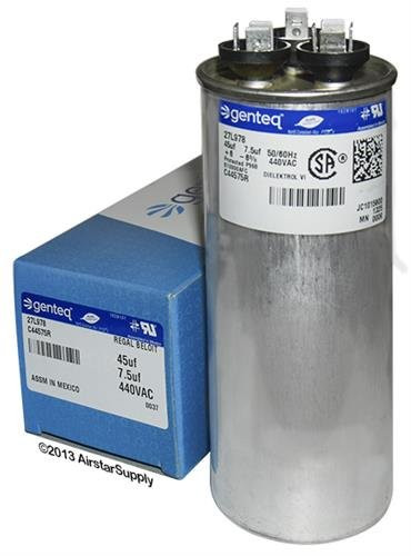 Carrier/Bryant/Payne HC98KA047-45 + 7.5 uf MFD 440 Volt VAC Genteq Replacement Round Dual Run Capacitor