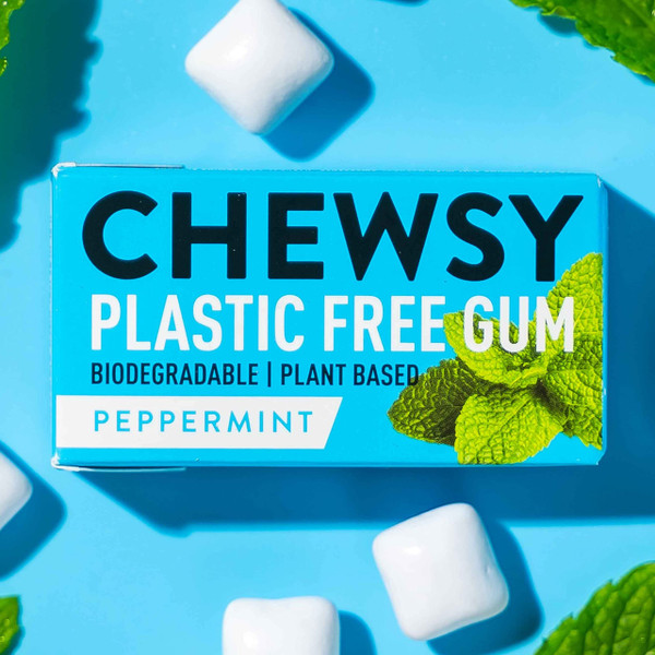 Chewsy Peppermint | Natural + Plastic-Free Chewing Gum | Sugar-Free + Aspartame-Free | 100% Xylitol + Tooth Friendly | Vegan 15g (Pack of 12, 120 Pieces)