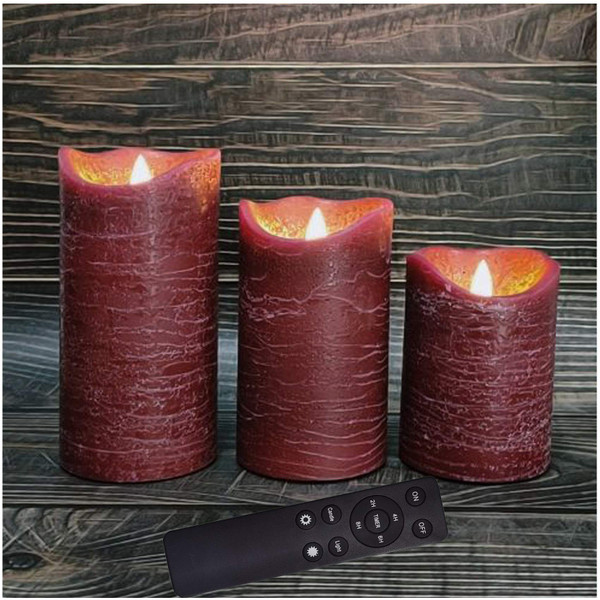 Battery Operated Flameless Led Candles Real Wax Pillar Candles with Remote Timer Electric Flickering Decorative Burgundy Wax Candles for Home Wedding Party Centerpiece Decor 3 Pack 3”X 4”, 5”, 6” Battery Operated Flameless Led Candles Real Wax Pillar Candles with Remote Timer Electric Flickering Decorative Burgundy Wax Candles for Home Wedding Party Centerpiece Decor 3 Pack 3”X 4”, 5”, 6”
