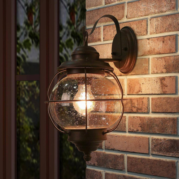 classy leaves Porch Lights Outdoor, Farmhouse Textured Rusty Outdoor Light Fixtures Wall Mount with Seeded Glass Globe, Onion Waterproof Exterior Outdoor Sconce Lights for House, Porch, Patio, Garage