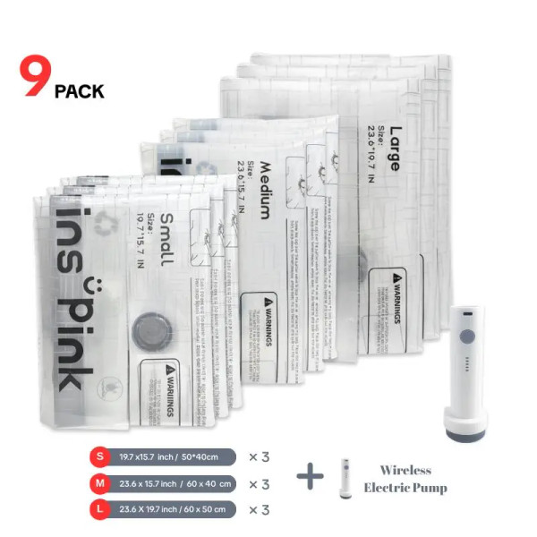 [Inspink] Travel Vacuum Compression Storage Bags with USB Rechargeable Electric Pump Ultra Compact Lightweight Space Savers for Clothing & Travel Essentials Zipper Pouches Outdoor Packing System Hand Organizer Holiday Variety Pack