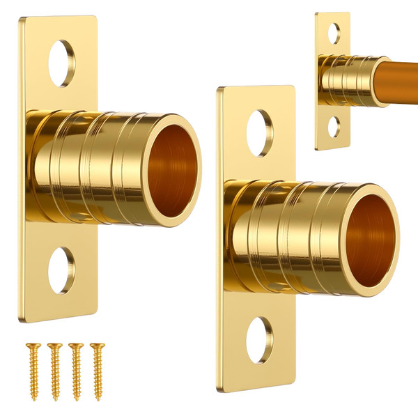 Pelopy 2 Pcs Inside Mount Curtain Rod Bracket 3/8" Bracket Set for 3/8" Rodding (Brass)
