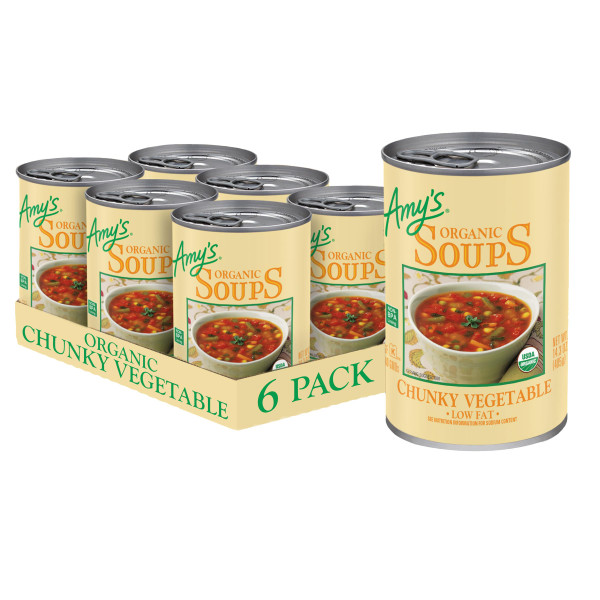 Amy's Soup, Vegan, Gluten Free, Organic Chunky Vegetable, Low Fat, 14.3 Ounce (Pack of 6)