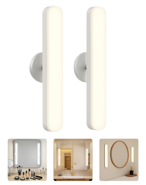 cambk Set of 2 Wireless Vanity Makeup Lights for Mirror, Stick On Rechargeable Light Bar for Bathroom Mirror with 3 CCT&Dimmable, Cordless Battery Operated Touch Control Lighting