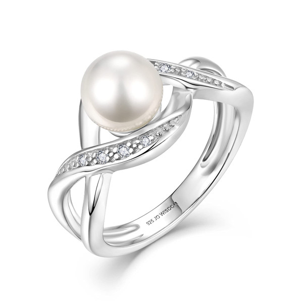 JO WISDOM Women's 925 Sterling Silver Cubic Zirconia Infinity Pearl Ring With 7mm Round White Pearl - Size 7