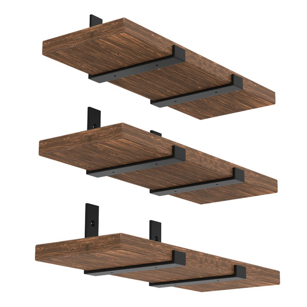 WEKIS 12 Inch Heavy Duty Floating Shelf Bracket, Wall Mounting Industrial Black Shelf Brackets, 1/5 Inch Thick Iron Metal Brackets for Shelves 6 Packs