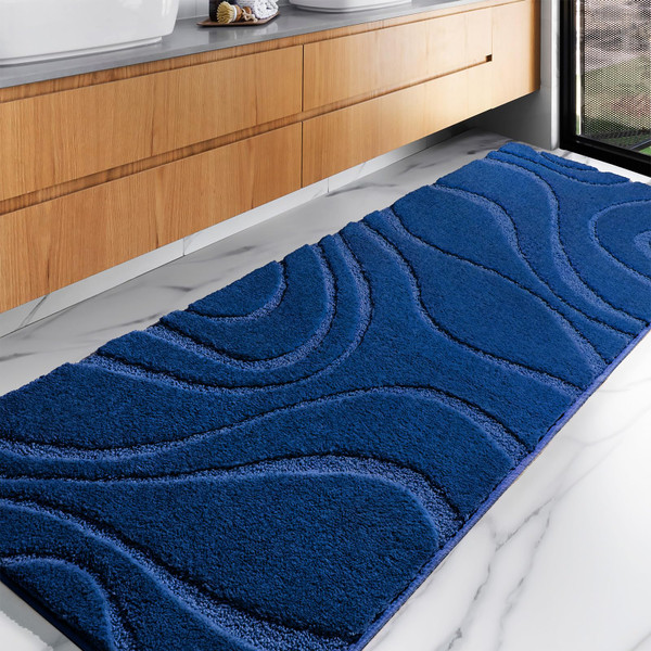 DEXDE Bathroom Rugs 24 x 72 Inch, Extra Long Bathroom Rug Runner Non-Slip Machine Washable Bath Mats Rug Navy Blue Soft Carpets for Bedroom Shower