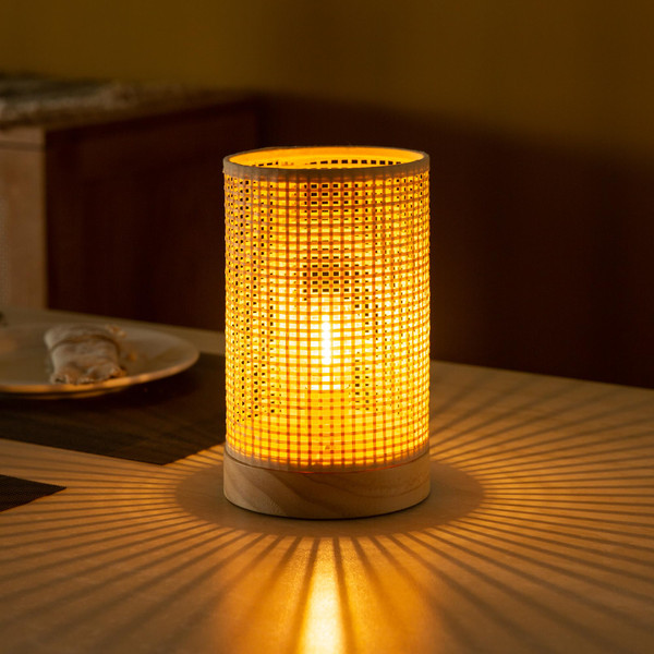 LUSHARBOR Battery Operated Lamp Boho Rattan Table Lamp with Timer, Battery Powered Lamp Bedside Cordless Accent Lamp for Livingroom/Entryway/Tabletop Decor Beige