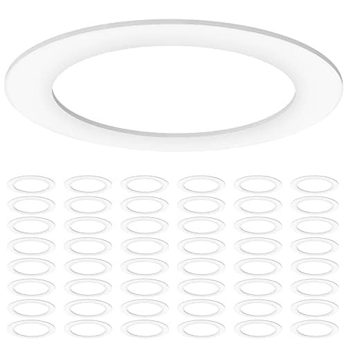 Sunco 48 Pack Goof Rings for 6 Inch Recessed Lights, Flush Mount White Can Light Trim Ring Cover, Outer Diameter 8.6 Inch, Inner Diameter 6.2 Inch, Paintable Surface, Matte Finish.