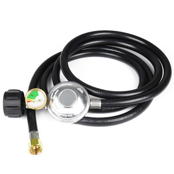 Rixordd 8 Feet Propane Regulator Hose with Gauge - QCC1 Connection for LP Gas Grill, Heater, and Fire Pit Table - 3/8" Female Flare Nut