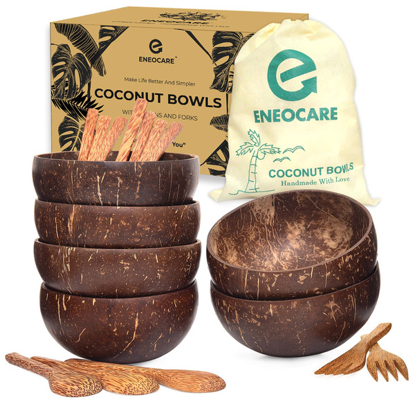 ENEOCARE Set of 6 Natural Coconut Bowls and Wooden Spoon Sets | Organic Reusable Eco-friendly Smoothie Acai Buddha Bowl Sets ENEOCARE Set of 6 Natural Coconut Bowls and Wooden Spoon Sets | Organic Reusable Eco-friendly Smoothie Acai Buddha Bowl Sets