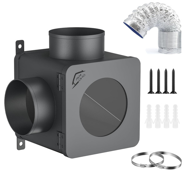 CasaDHG Dryer Lint Trap,90-degree Indoor Dryer Vent Lint Trap with 4inch Dryer Vent Hose,2 Clamps,Lint Catcher for Dryers-Dryer Vent Box (Metal)