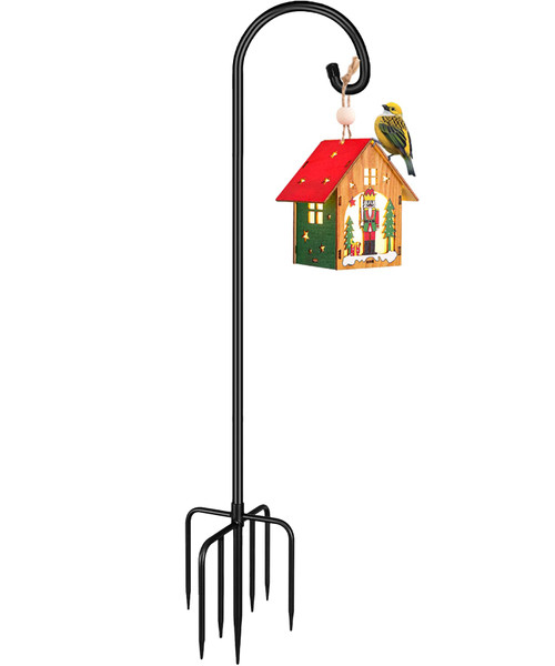 Derkniel Shepherd Hook 92 Inch Tall Heavy-Duty Metal Garden Hanging Pole Stake for Bird Feeder Pole Plant Baskets, Black (1 Pack)