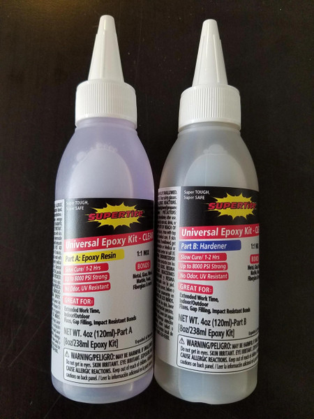 Supertite Universal Epoxy Kit- 8oz Combined (Ref 1137), Ultra Crystal Clear, High Strength, Slow Cure (1-2 Hours), Great for Metal, Wood, Stone bonding with high UV Resistance and No Odor