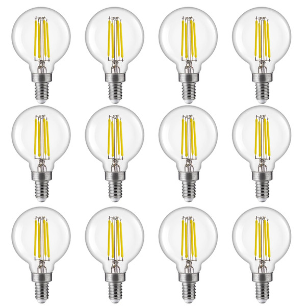 FLSNT 60W Equivalent LED Globe Candelabra Bulbs, Dimmable G16.5 LED E12 Chandelier Light Bulbs, 550LM, CRI82, 5.5W, AC 120V, 12 Pack, 5000K Daylight