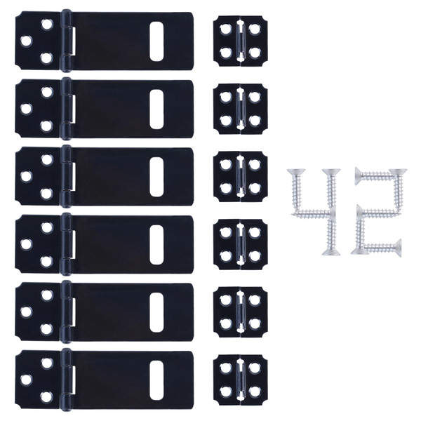 GTILE 6 Pcs Lock Hasp Latch, 3 Inches Black Padlock Latch Lock, Black Painted Iron Sliding Door Lock with Screw for Home Patio Garden