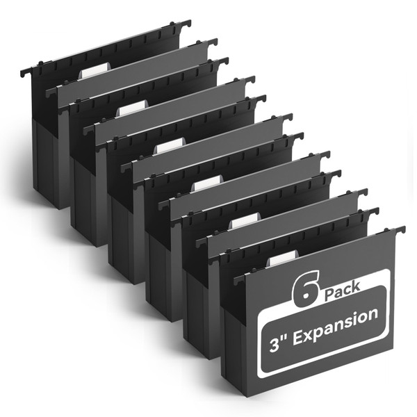 Ansook Plastic Hanging File Folders Letter Size,Heavy Duty 3" Expandable Hang Folder,6 Pack Extra Capacity File Cabniet Folders,Hanging File Organizer for Office School,File Folders Hanging with Tabs