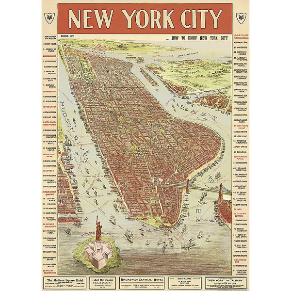 Cavallini & Co. New York City Map Poster, Archival Paper, Matte 20" x 28"