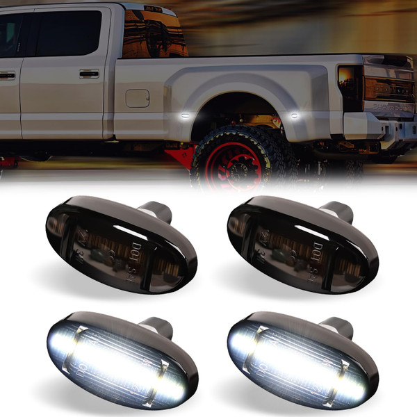 DERMOKA LED Dually Bed Fender Side Marker Lights For 2011-2022 Ford F250 F350 F450 F550 Super Duty Trucks Smoked Len (White Led)