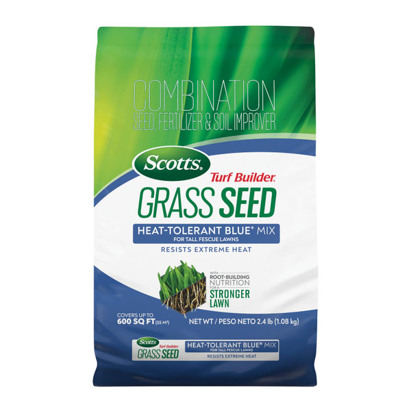 Scotts Turf Builder Grass Seed Heat-Tolerant Blue Mix for Tall Fescue Lawns with Fertilizer and Soil Improver, 2.4 lbs. Scotts Turf Builder Grass Seed Heat-Tolerant Blue Mix for Tall Fescue Lawns with Fertilizer and Soil Improver, 2.4 lbs.