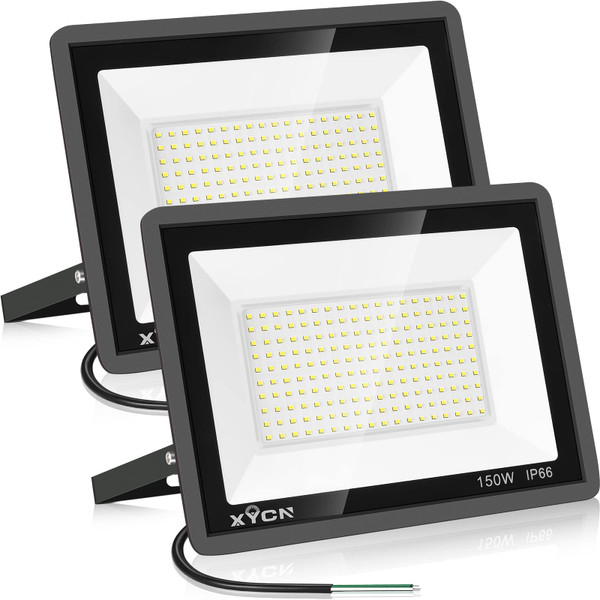 XYCN 150W LED Flood Light Outdoor,2 Pack 15500LM Super Bright Security Light,IP66 Waterproof Floodlight,5000K Daylight White LED Exterior for Basketball Court, Stadium, Playground