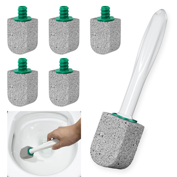 Pumice Stone Toilet Bowl Cleaner,Bathroom Cleaner Brush Toilet Wand Refills with 30CM Long Handle for Remove Hard Water Stains with 1 Wand+ Pumice Stones (5 Pack)