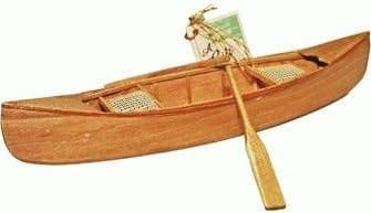 BUY LOW SELL LOW Wooden Canoe with Caneseat - Natural Finish - Paddles - Hand-Crafted - Miniature Replica 11-inch