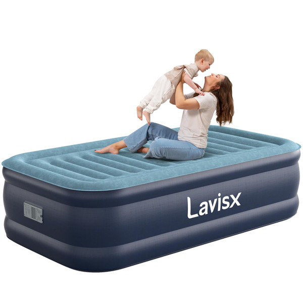 Lavisx Twin Air Mattress 18” with Built in Pump, 2 Mins High Speed Inflation Luxury Auto Stop Pump Blow Up Mattress Comfort Air Bed, Colchones Inflables