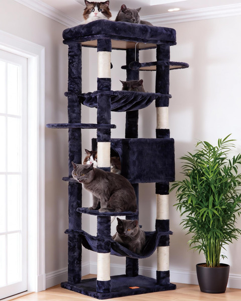 Heybly Cat Tree for Large Cats 20 lbs Heavy Duty,69 inches XXL Cat Tower for Indoor Cats,Multi-Level Furniture Condo with Big Padded Plush Perch,Cozy Basket HCT031G
