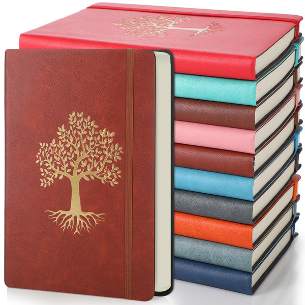 Dispowreath 10 Pack Lined Journal Notebook A5 Leather Hardcover Journals for Writing 200 Pages 10 Colors Notepad for Travel Work School Office Business Note Taking Diary 5.7" x 8.3" (Classic Color)