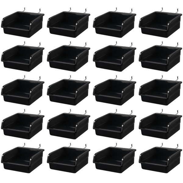 20 Pack Pegboard Bins With Metal Hooks, Black Pegboard Storage Bins, Pegboard Containers For Peg Board Organizing Accessories, Peg Board Organizer Bins For Garage, Workshop, Craft Room, Tool Shed