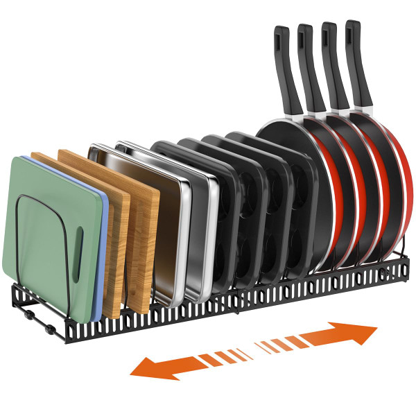 Housolution Cutting Board Organizer Rack, Expandable Baking Tray and Cookie Sheet Organizer with 14 Adjustable Dividers, Bakeware Muffin Tin Cupcake Pan Storage Organizer for Cabinet, Black
