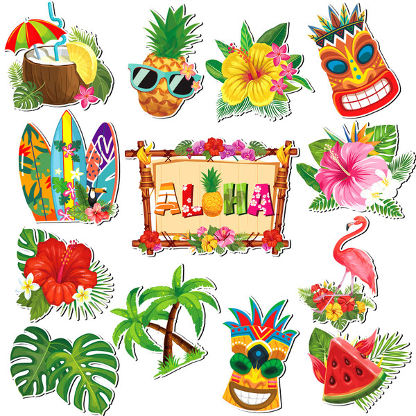 13 Pcs Summer Beach Car Magnets Cruise Door Magnets Decorations Pineapple Palm Tree Refrigerator Hawaii Tropical Fridge Decor Flamingo Magnetic Decals Sticker for Fridge