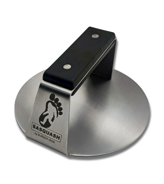 The Sasquash - 6" Heavy Duty Extra Wide Flat Handle Smashed Burger Press - Commercial Grade Welded Stainless Steel Burger Smasher (Indestructo Burger Press)