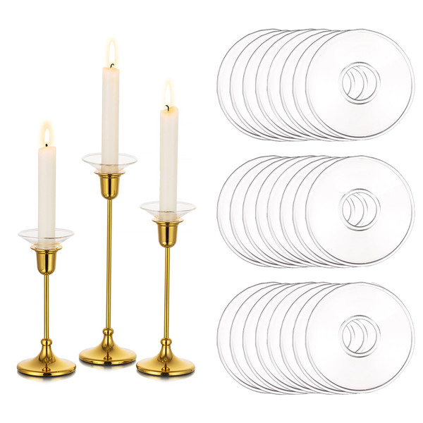 Glasseam Glass Candle Drip Protectors for Candle Stick Holder, Clear Bobeches for Chandeliers Set of 24, Round Bobeche Candle Guards for Taper Candle Holder, Wax Catchers for Candles Dining Room Decor