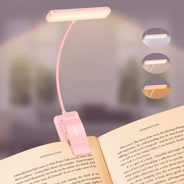 Gritin 19 LED Rechargeable Book Light for Reading in Bed with Memory Function- Eye Caring 3 Color Temperatures,Stepless Dimming Brightness,80 Hrs Runtime Clip on Light for Book Lovers-Pink Gritin 19 LED Rechargeable Book Light for Reading in Bed with Memory Function- Eye Caring 3 Color Temperatures,Stepless Dimming Brightness,80 Hrs Runtime Clip on Light for Book Lovers-Pink