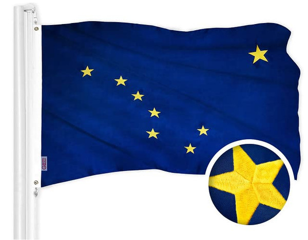 G128 Alaska State Flag | 3x5 Ft | ToughWeave Series Embroidered 300D Polyester | Embroidered Design, Indoor/Outdoor, Brass Grommets