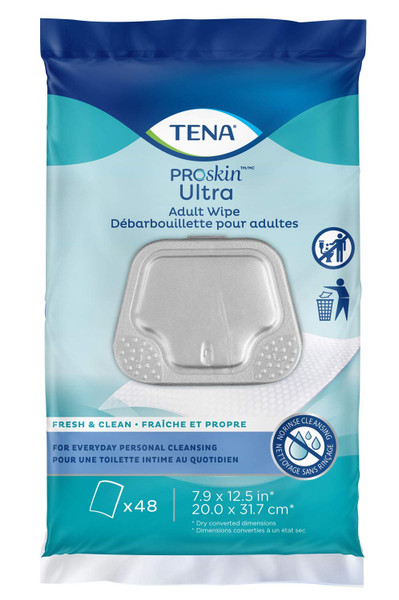 Tena ProSkin Ultra Adult Wipes For Personal Cleansing 48 Count (Pack of 2)