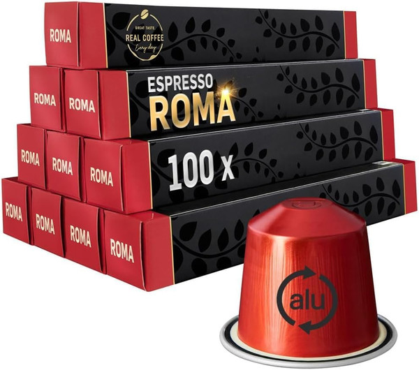 ‘Roma’ Strong Espresso for Nespresso | 100 Bold Aluminum Capsules | Extra Dark and Intense Italian Flavor | 100% Nespresso Compatible Pods