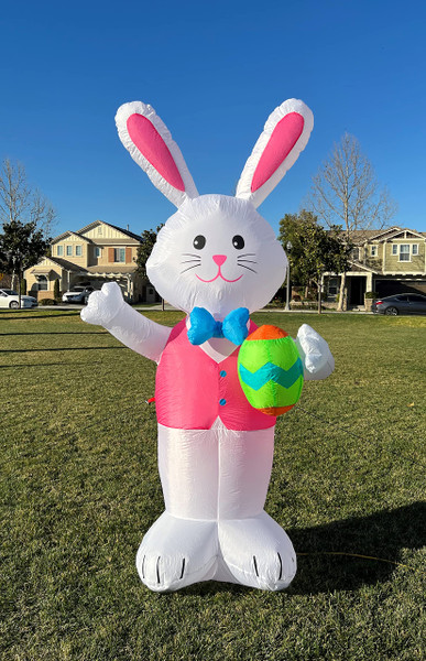 BZB Goods Jumbo 8 Foot Tall Happy Easter Inflatable Bunny Rabbit with Egg Pre-Lit LED Lights Outdoor Indoor Holiday Blow up Lighted Yard Lawn Home Family Outside Decor Party Decoration