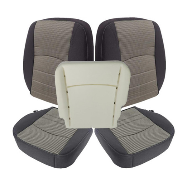 NLQR Front Driver & Passenger Side Bottom & Top Lean Back Replacement Cloth Seat Covers & Driver Side Foam Cushion Compatible with Dodge Ram 1500 2500 3500 4500 5500 SLT 2009 2010 2011 2012 Gray