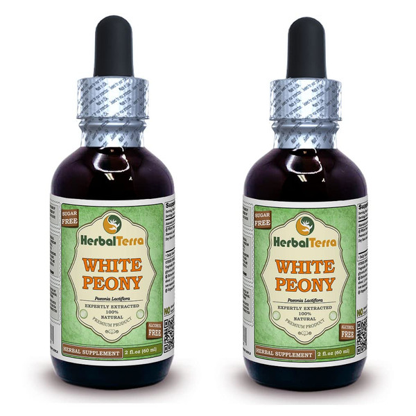 White Peony (Paeonia Lactiflora) Glycerite, Dried Roots Alcohol-Free Liquid Extract (Brand Name: HerbalTerra, Proudly Made in USA) 2x2 fl.oz (2x60 ml)