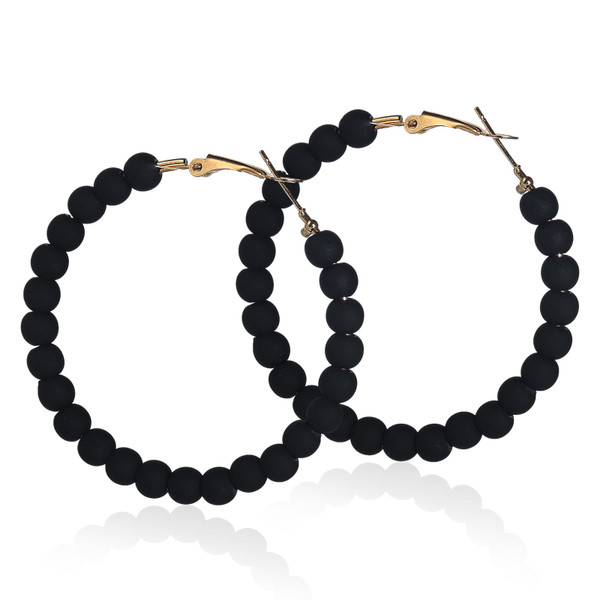Chic Resin Beaded Hoop Earrings Mixed Color Colorful Acrylic Circle Round Matte Dangle Earrings for Women Gilrs Minimalist 80S Geometric Party Jewelry-Black Chic Resin Beaded Hoop Earrings Mixed Color Colorful Acrylic Circle Round Matte Dangle Earrings for Women Gilrs Minimalist 80S Geometric Party Jewelry-Black