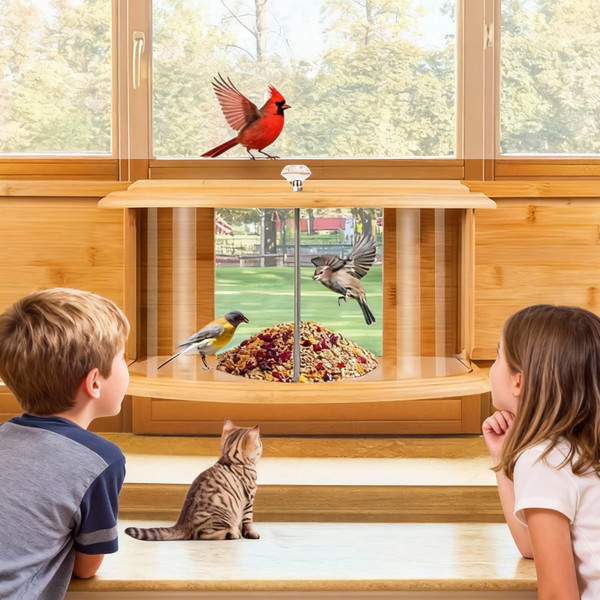 FL Falatier Window Bird Feeder Birdwatching Indoors,180° Ultimate Clear View Wild Bird Feeder Brings Nature's Beauty to Your Home/Office Hanging Bird Feeder House Bamboo Nature