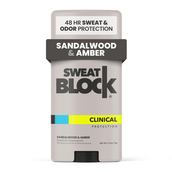 SweatBlock Clinical Strength Deodorant Antiperspirant for Men and Women Sandalwood & Amber Scent 48 Hour Protection Against Sweat and Odor Designed for High Heat and Stress Long-Lasting Freshness