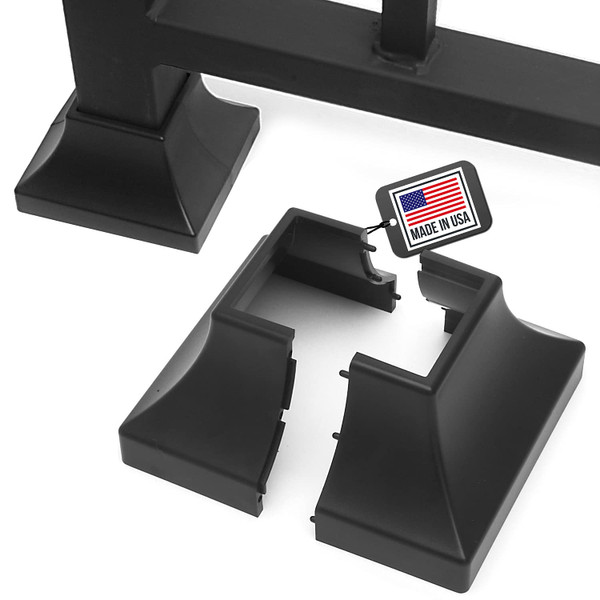 Simshoe Deck Post Base Cover Durable, Snap-Together Shoe Base Instantly Transforms Hand & Stair Rail Feet Porch, Stair & Deck Brackets Cover UV-Resistant ABS Plastic (Black)